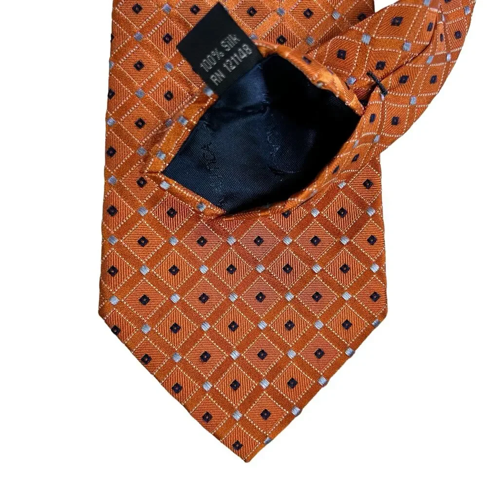 Nautica Silk Necktie Orange Blue Dots Diamond Geometric Office Career Classic